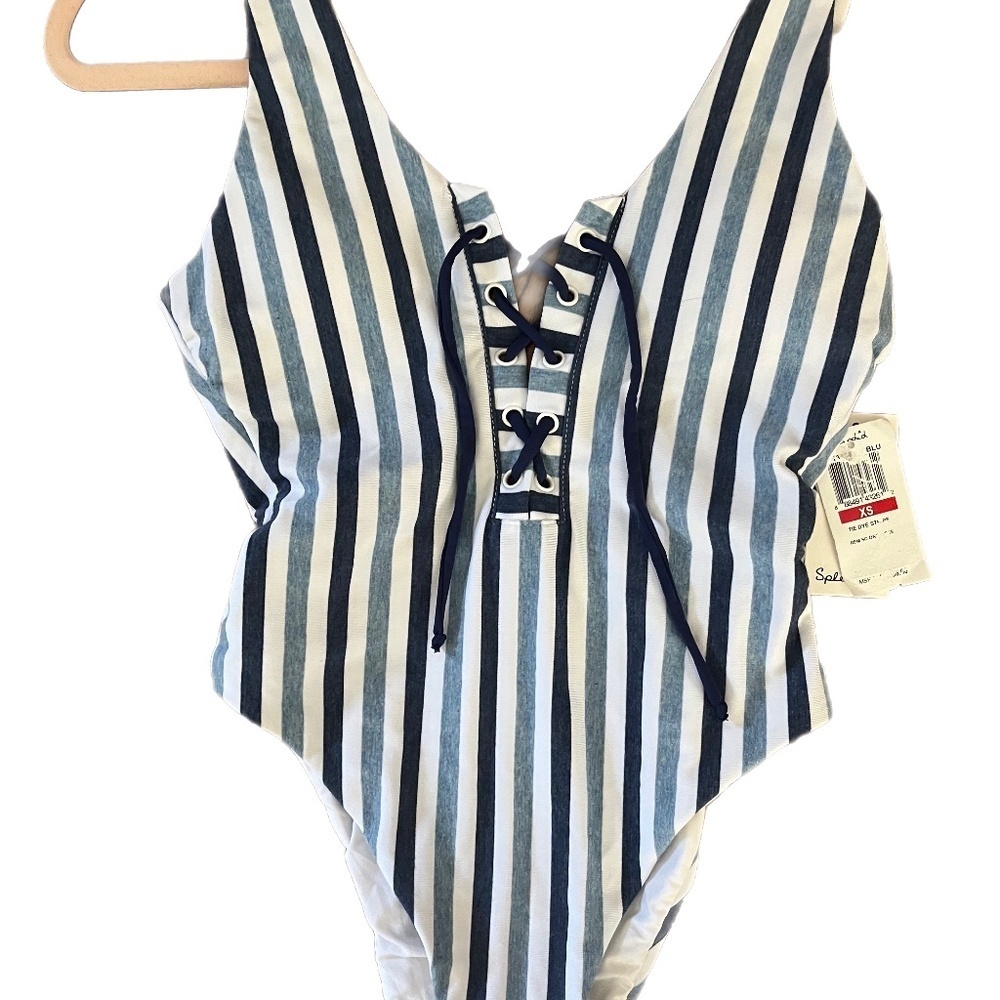 NWT Splendid Tie Dye Strip Lace Front swimsuit body suit